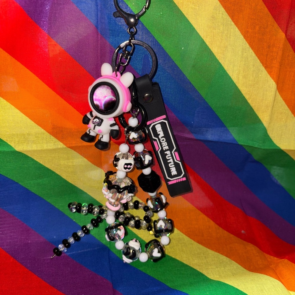 Pink & Black key chain and phone charm set cute gift or accessory